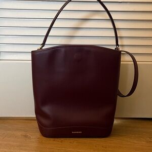 Sandro City Bag in Bordeaux Leather with Top Handle